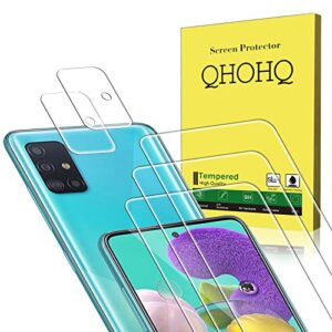 qhohq 3 pack screen protector for samsung galaxy a51 4g ＆ 5g ＆ 5g uw with 2 packs camera lens protector, tempered glass film, 9h hardness, hd, 2.5d edge, anti-fingerprint, anti-scratch