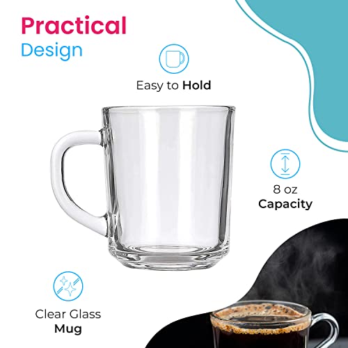 Clear Café Glass Coffee Mugs - 8 oz Heat Resistant Cups For Tea, Coffee, Espresso, Juice, Mulled Wine and More - Set of 6