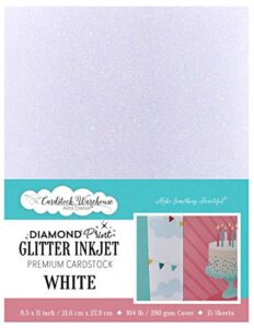 white diamond print glitter inkjet premium cardstock - 8.5 x 11 inch - 104lb / 280gsm cover - 15 sheets from cardstock warehouse