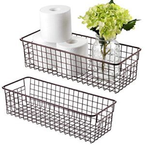 farmhouse decor metal wire storage organizer bin basket(2 pack) - rustic toilet paper holder - home storage organizer for bathroom, kitchen cabinets,pantry, laundry room, closets, garage (bronze)
