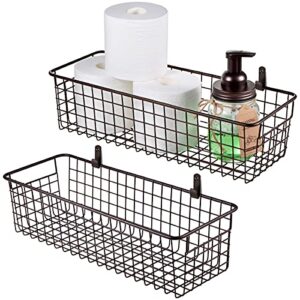 Farmhouse Decor Metal Wire Storage Organizer Bin Basket(2 Pack) - Rustic Toilet Paper Holder - Home Storage Organizer for Bathroom, kitchen cabinets,Pantry, Laundry Room, Closets, Garage (Bronze)
