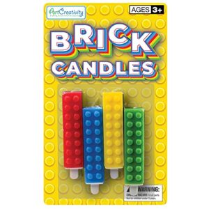 ArtCreativity Brick Candles, Building Block Themed Birthday Cake Candles - Pack of 4 - Red, Yellow, Green, and Blue Brick Party Candles, Colorful Building Block Birthday Party Supplies and Decoration