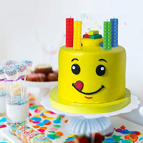 ArtCreativity Brick Candles, Building Block Themed Birthday Cake Candles - Pack of 4 - Red, Yellow, Green, and Blue Brick Party Candles, Colorful Building Block Birthday Party Supplies and Decoration