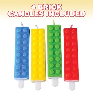 ArtCreativity Brick Candles, Building Block Themed Birthday Cake Candles - Pack of 4 - Red, Yellow, Green, and Blue Brick Party Candles, Colorful Building Block Birthday Party Supplies and Decoration