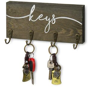 mygift keys design wall mounted rustic gray wood entryway key storage rack with 4 metal hanging hooks
