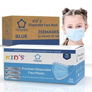 200pcs kids disposable face masks - 3 ply kids mask for boys girls - back to school supplies (blue)