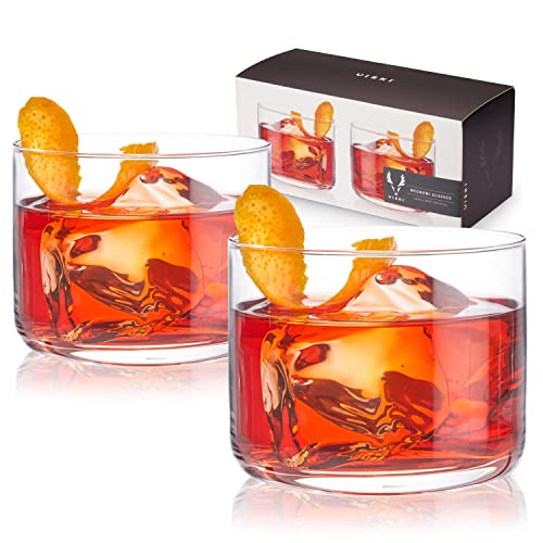 Viski Crystal Negroni Tumblers, Stylish Lowball Cocktail Glasses Set of 2 - Premium Crystal Glass Gift Set for Whiskey, Double Old Fashioned, Bourbon and Cocktails, 8 oz