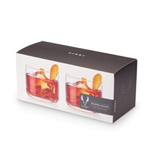 Viski Crystal Negroni Tumblers, Stylish Lowball Cocktail Glasses Set of 2 - Premium Crystal Glass Gift Set for Whiskey, Double Old Fashioned, Bourbon and Cocktails, 8 oz
