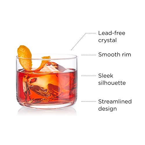 Viski Crystal Negroni Tumblers, Stylish Lowball Cocktail Glasses Set of 2 - Premium Crystal Glass Gift Set for Whiskey, Double Old Fashioned, Bourbon and Cocktails, 8 oz