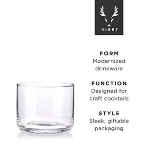 Viski Crystal Negroni Tumblers, Stylish Lowball Cocktail Glasses Set of 2 - Premium Crystal Glass Gift Set for Whiskey, Double Old Fashioned, Bourbon and Cocktails, 8 oz