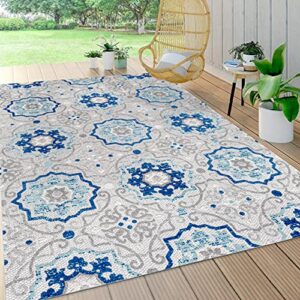 jonathan y amc101a-8 mediterranean medallion indoor outdoor area-rug bohemian floral easy-cleaning high traffic bedroom kitchen backyard patio porch non shedding, 8 x 10, blue/gray