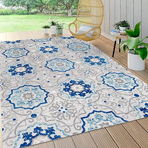 JONATHAN Y AMC101A-8 Mediterranean Medallion Indoor Outdoor Area-Rug Bohemian Floral Easy-Cleaning High Traffic Bedroom Kitchen Backyard Patio Porch Non Shedding, 8 X 10, Blue/Gray