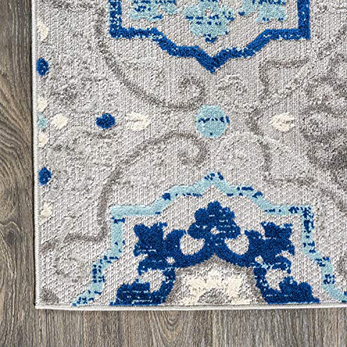 JONATHAN Y AMC101A-8 Mediterranean Medallion Indoor Outdoor Area-Rug Bohemian Floral Easy-Cleaning High Traffic Bedroom Kitchen Backyard Patio Porch Non Shedding, 8 X 10, Blue/Gray