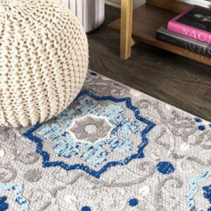 JONATHAN Y AMC101A-8 Mediterranean Medallion Indoor Outdoor Area-Rug Bohemian Floral Easy-Cleaning High Traffic Bedroom Kitchen Backyard Patio Porch Non Shedding, 8 X 10, Blue/Gray