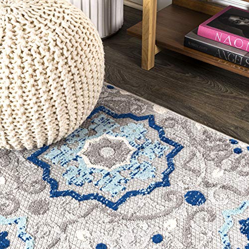 JONATHAN Y AMC101A-8 Mediterranean Medallion Indoor Outdoor Area-Rug Bohemian Floral Easy-Cleaning High Traffic Bedroom Kitchen Backyard Patio Porch Non Shedding, 8 X 10, Blue/Gray