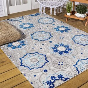 JONATHAN Y AMC101A-8 Mediterranean Medallion Indoor Outdoor Area-Rug Bohemian Floral Easy-Cleaning High Traffic Bedroom Kitchen Backyard Patio Porch Non Shedding, 8 X 10, Blue/Gray