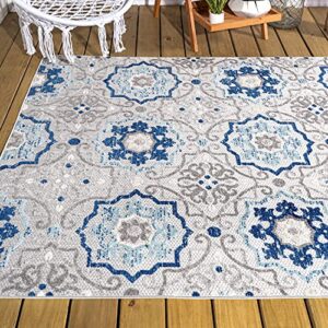 JONATHAN Y AMC101A-8 Mediterranean Medallion Indoor Outdoor Area-Rug Bohemian Floral Easy-Cleaning High Traffic Bedroom Kitchen Backyard Patio Porch Non Shedding, 8 X 10, Blue/Gray