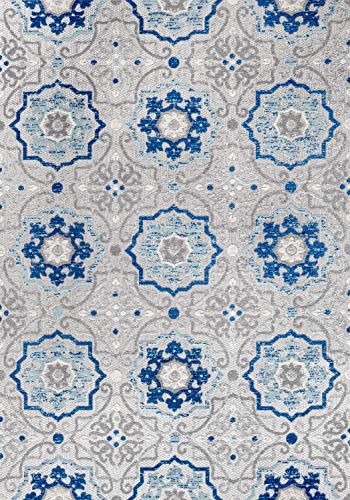 JONATHAN Y AMC101A-8 Mediterranean Medallion Indoor Outdoor Area-Rug Bohemian Floral Easy-Cleaning High Traffic Bedroom Kitchen Backyard Patio Porch Non Shedding, 8 X 10, Blue/Gray