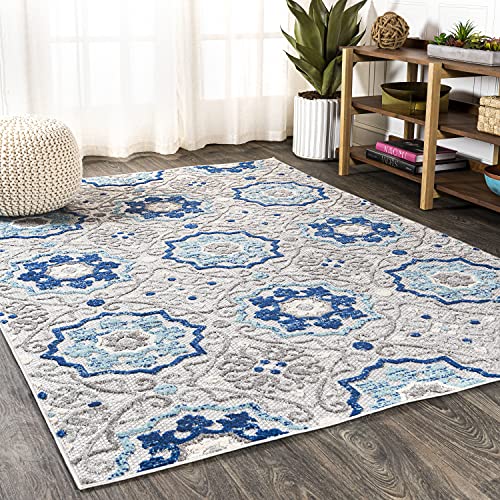 JONATHAN Y AMC101A-8 Mediterranean Medallion Indoor Outdoor Area-Rug Bohemian Floral Easy-Cleaning High Traffic Bedroom Kitchen Backyard Patio Porch Non Shedding, 8 X 10, Blue/Gray