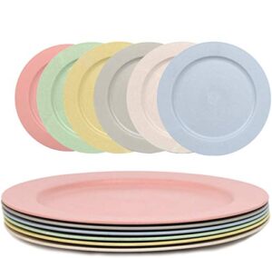 shopwithgreen 10 inch wheat straw dinner plates, unbreakable sturdy plastic dinner plates, microwave and dishwasher safe