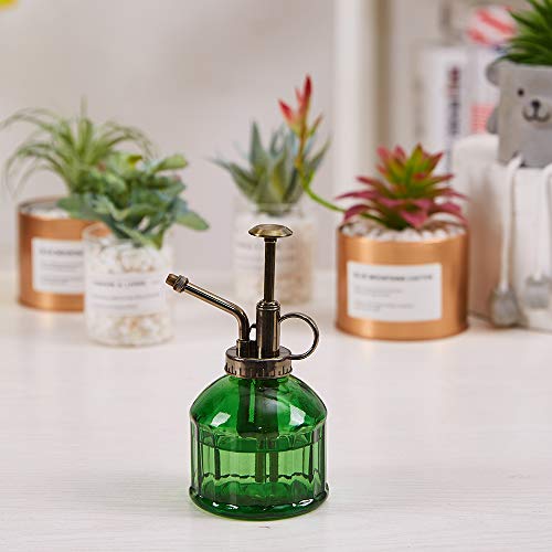 Ebristar Glass Plant Mister Spray Bottle, 6.5" Tall Vintage Plant Spritzer Watering Can, Succulent Watering Bottle with Top Pump, Small Plant Sprayer Mister for Indoor Outdoor House Plant - Dark Green