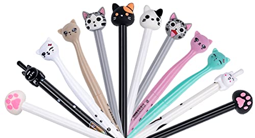 RECHENG cute cat gel pens,fun kawaii pens set,Animal black ink pens for kids office school supplies,12-Styles