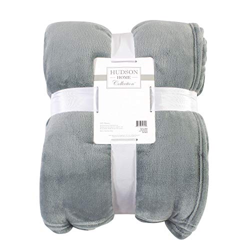 Hudson Home Collection Men and Women Silky Plush Blanket, Gray Fleece, 50X60 In. (Throw)