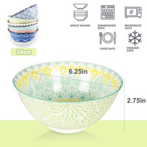 Farielyn-X 6 Pack 24 Ounce Premium Porcelain Bowls Set - Great Cereal Bowls, Salad, Rice, Pasta or Soup Bowls - Large Capacity - Microwavable Ceramic Bowls - Heat and Cold Resistant Porcelain