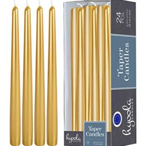 Hyoola Tall Taper Candles - Metallic Gold Dripless Dinner Candle Sticks - Paraffin Wax with Cotton Wicks - 10 Inch (25cm) - 8 Hour Burn Time (24 Pack)