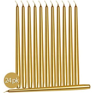 Hyoola Tall Taper Candles - Metallic Gold Dripless Dinner Candle Sticks - Paraffin Wax with Cotton Wicks - 10 Inch (25cm) - 8 Hour Burn Time (24 Pack)