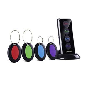 key finder with extra 4 long chains & up to 131ft working range in open space, simjar wireless remote control rf key finder locator for keys wallet phone glasses luggage pet tracker