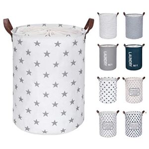 friendiy large laundry hampers (9 colors), removable laundry basket, foldable fabric laundry basket, drawstring waterproof round cotton linen storage basket. (grey star, thickened 19"/large)