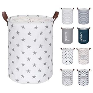 FRIENDIY Large Laundry Hampers (9 Colors), Removable Laundry Basket, foldable fabric laundry basket, drawstring waterproof round cotton linen storage basket. (Grey Star, Thickened 19"/Large)