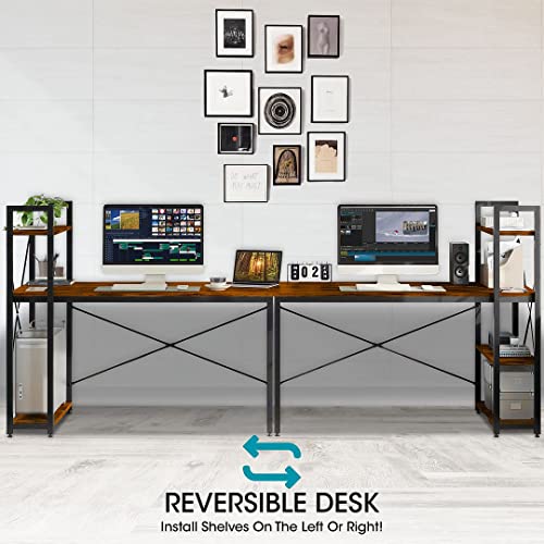 Halter Computer Desk with Shelves, 47 Inch Writing Table for Home Office, Study Desk with Storage for Work, Writing, and Homework, Modern, Easy Assembly, Brown