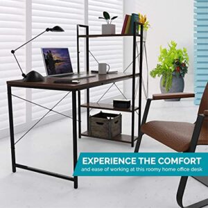 Halter Computer Desk with Shelves, 47 Inch Writing Table for Home Office, Study Desk with Storage for Work, Writing, and Homework, Modern, Easy Assembly, Brown