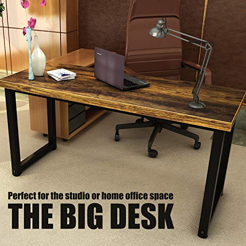 TOPSKY 59" Big Large Computer Office Desk 1.88" Thickness Desktop (Rustic Brown)