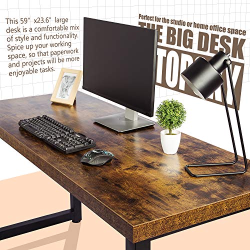 TOPSKY 59" Big Large Computer Office Desk 1.88" Thickness Desktop (Rustic Brown)