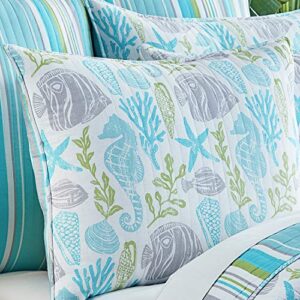 Levtex Home - Deva Beach Quilt Set -Twin Quilt + One Standard Pillow Sham - Coastal - Teal, Grey, Green and White - Quilt Size (68x86in.) and Pillow Sham Size (26x20in.) - Reversible - Cotton