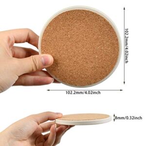 12 Pcs Ceramic Tiles for Crafts Coasters, Absorbent Stone Coaster Blanks for Crafts, 4inch Ceramic White Tiles Unglazed with Cork Backing Pads, Decorate Your Own Coaster DIY Project