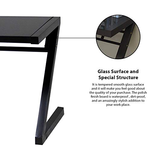 Jerry & Maggie - Z Shape Computer Desk Modern Fashion Strength Tempered Glass Office Laptop Desk USB Accessory Attribute Multi Functional Study Writing Dinning Table Personal Workstation Home