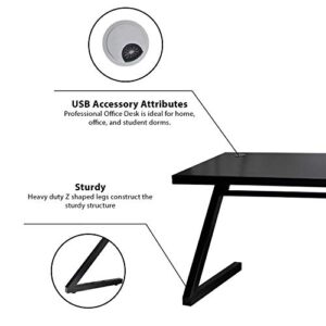 Jerry & Maggie - Z Shape Computer Desk Modern Fashion Strength Tempered Glass Office Laptop Desk USB Accessory Attribute Multi Functional Study Writing Dinning Table Personal Workstation Home