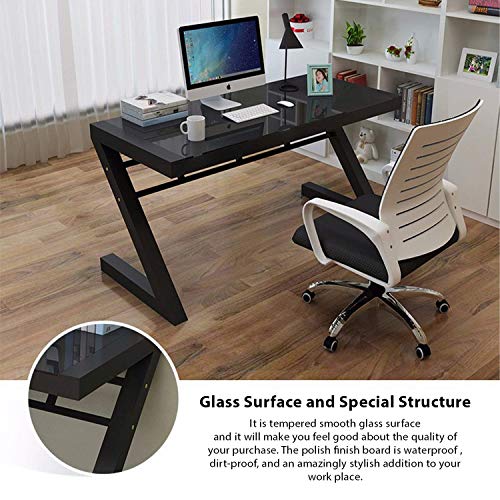 Jerry & Maggie - Z Shape Computer Desk Modern Fashion Strength Tempered Glass Office Laptop Desk USB Accessory Attribute Multi Functional Study Writing Dinning Table Personal Workstation Home