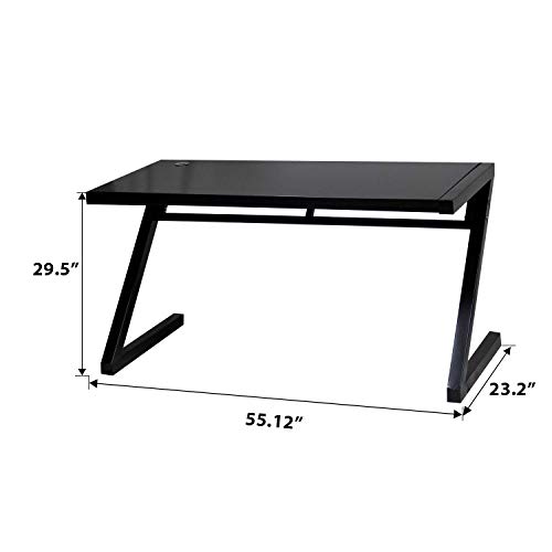 Jerry & Maggie - Z Shape Computer Desk Modern Fashion Strength Tempered Glass Office Laptop Desk USB Accessory Attribute Multi Functional Study Writing Dinning Table Personal Workstation Home