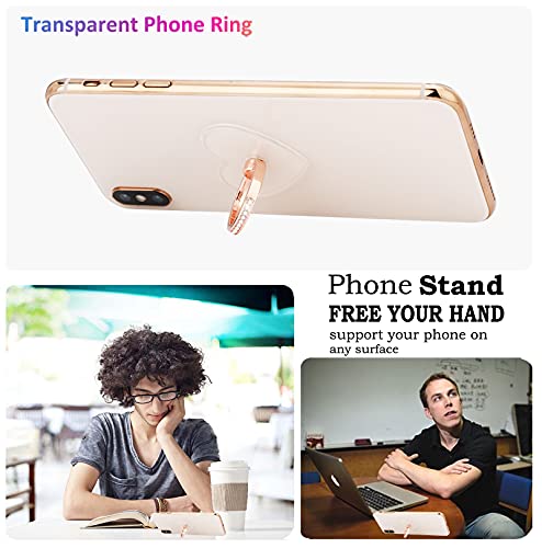 lenoup Transparent Heart Cell Phone Ring Holder Kickstand,Bling Bling Sparkle Diamond Clear Heart Cell Phone Finger Ring Grip Stand(Silver/Rose Gold)