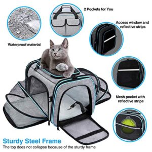 Maskeyon Airline Approved Pet Carrier, Large Soft Sided Pet Travel TSA Carrier 4 Sides Expandable Cat Collapsible Carrier with Removable Fleece Pad and Pockets for Cats Dogs and Small Animals