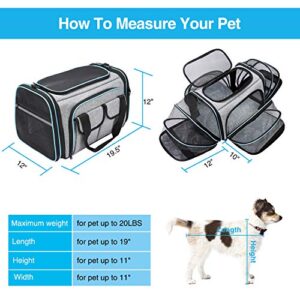 Maskeyon Airline Approved Pet Carrier, Large Soft Sided Pet Travel TSA Carrier 4 Sides Expandable Cat Collapsible Carrier with Removable Fleece Pad and Pockets for Cats Dogs and Small Animals