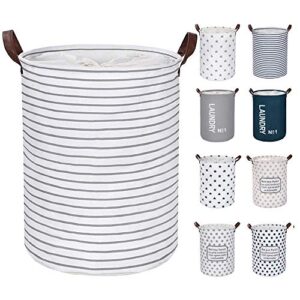 friendiy large laundry hampers (9 colors), removable laundry basket,foldable fabric laundry basket, drawstring waterproof round cotton linen storage basket. (white strips, thickened 19"/large)