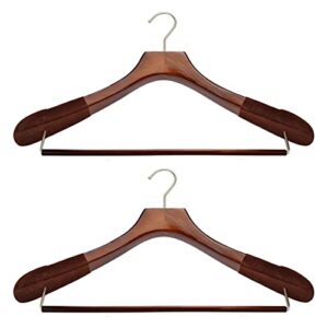 premiere luxe wooden hangers with rollbar, heavy duty non slip coat hangers, heavy coat hangers, wide shoulder hangers suit and pants, (black with black velvet, 6pk)