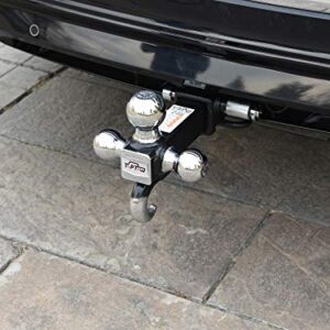 TOPTOW 64180L Trailer Receiver Hitch Triple Ball Mount with Hook, Fits for 2 inch Receiver, Chrome Balls, 2 inch Shank, with 5/8 inch Lock