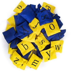 Mini Alphabet Bean Bags - Upper & Lower Case Letter Toy with Carrying Case - 26 Yellow and 26 Blue Baggies - Classroom and Homeschool Supplies - Learn ABCs, Spelling, and Educational Cornhole Game